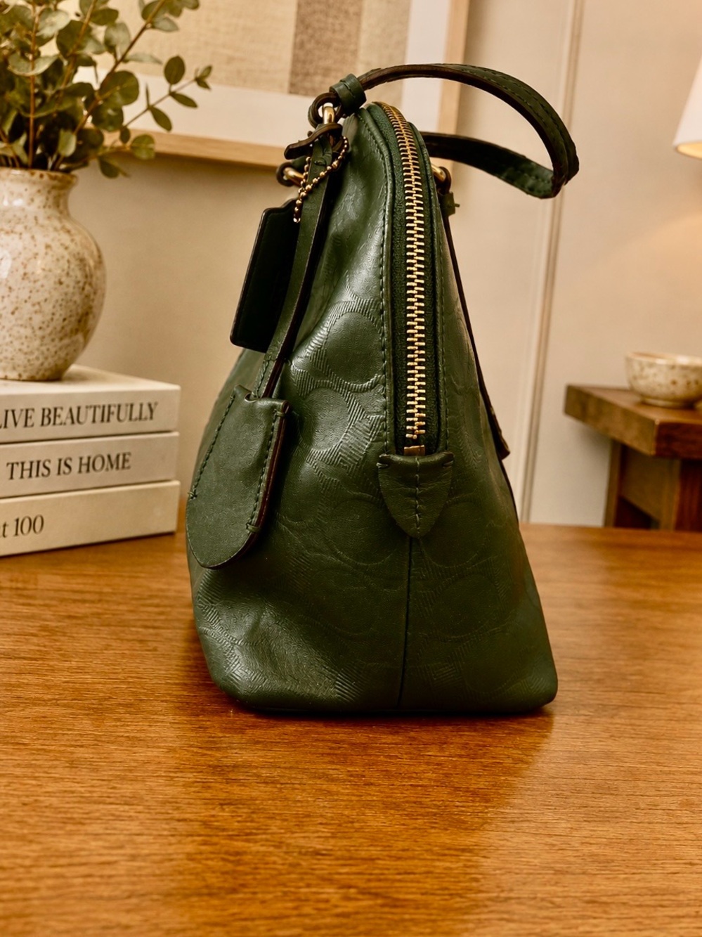 Coach Dark Green Leather Embossed Leather Dome Satchel Bag F31407 - Picture 6 of 13